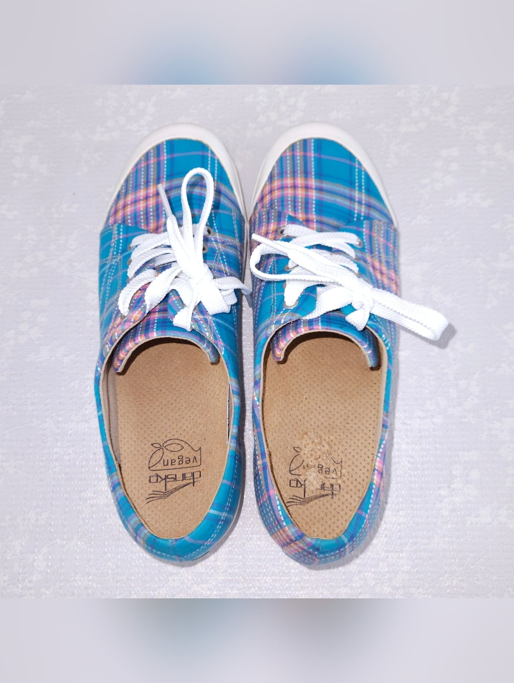 DANSKO Veda Vegan Clogs Lace-Up Sneakers EU 42 Blue Pink Plaid - Picture 8 of 10